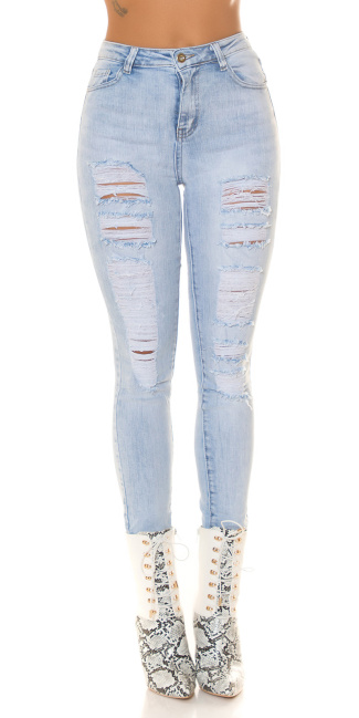 Hoge taille ripped jeans in lichte denim-spijkerstof blauw